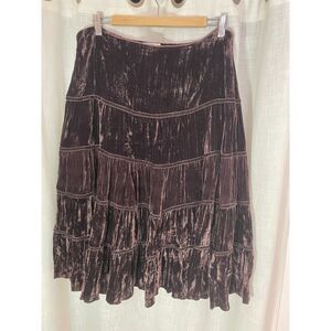 La Boutique Brown Crushed Velvet Tiered Skirt Size 14 Midi Boho Gothic Steampunk